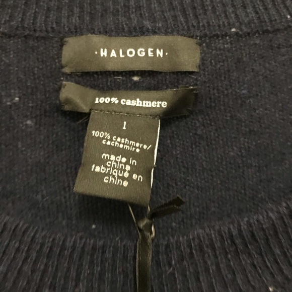 Halogen Navy Blue White Flecked Cashmere Sweater - Picture 3 of 5